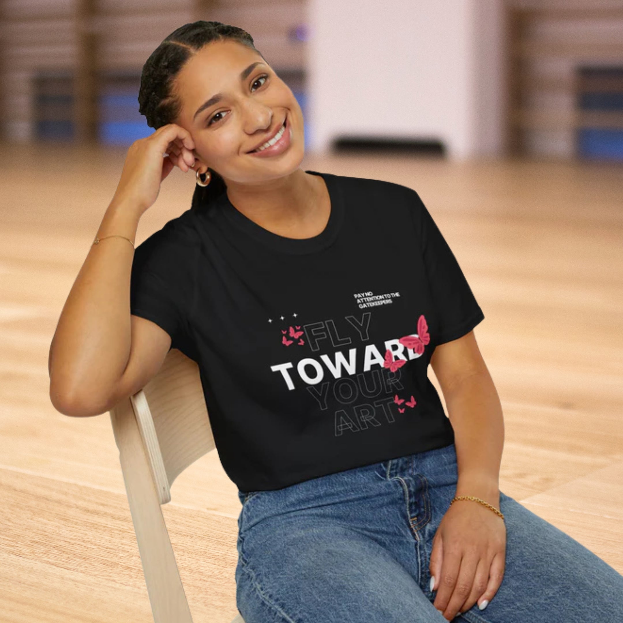 Fly Toward Your Art Unisex Softstyle T-Shirt - Inspiring Gift for Artists & Theatre Lovers